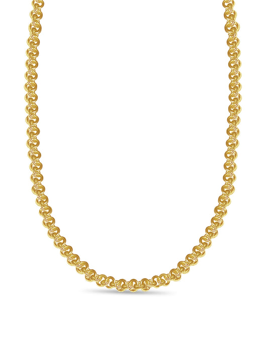 Fancy Rolo Solid White/Yellow/Rose Gold Handmade Necklace , 9mm, 16-30 Inch