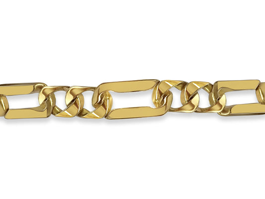 Figaro Solid White/Yellow/Rose Gold Handmade Bracelet , 7mm, 6.5-10 Inch