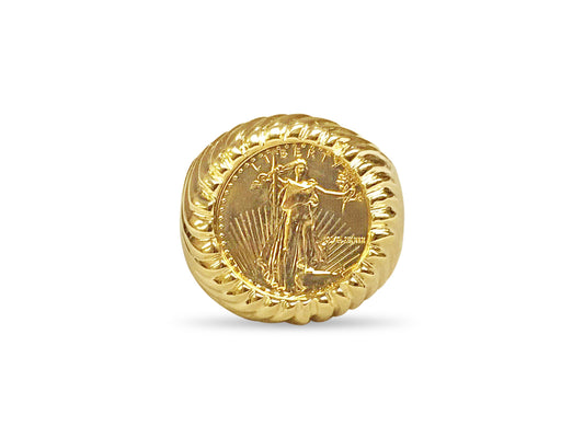 Fancy Solid White/Yellow/Rose Gold Handmade Coin Ring , 1/10oz Coin ,