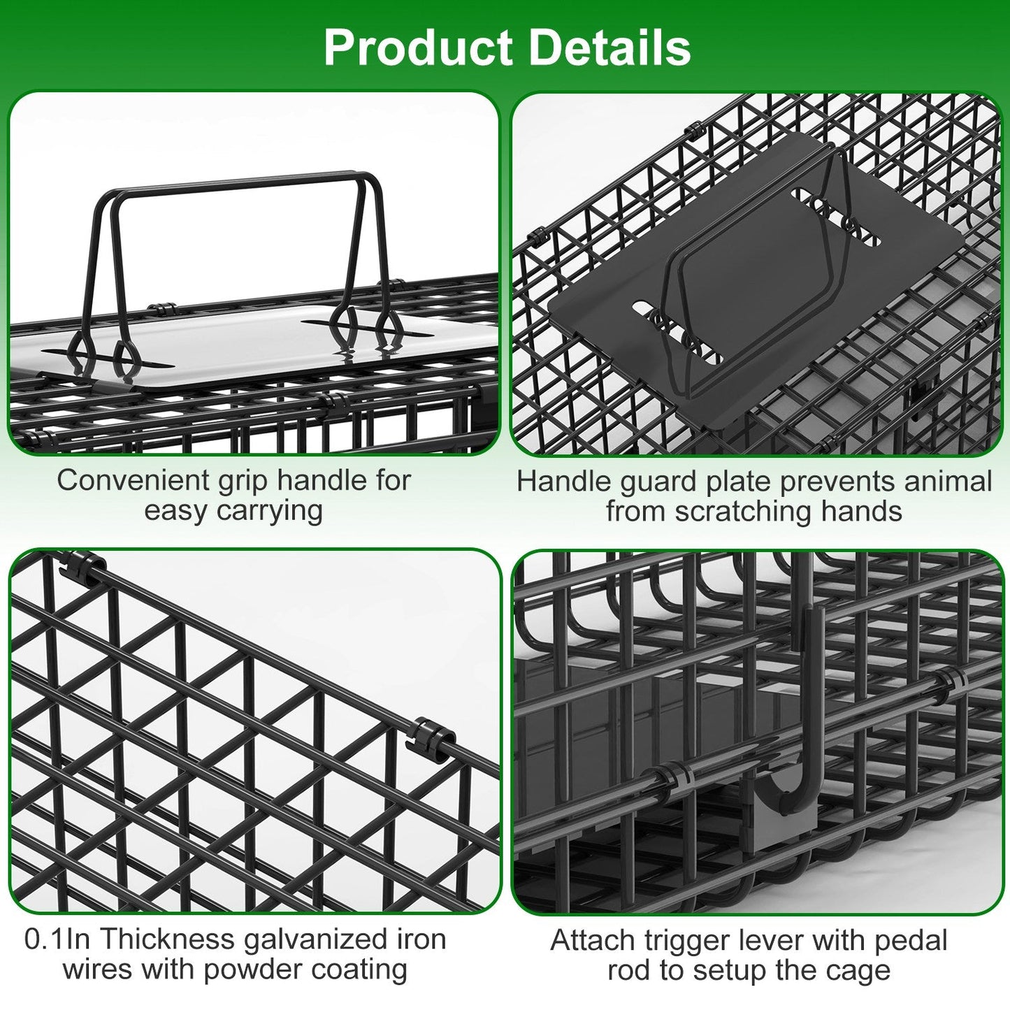 40in 2 Door Live Animal Cage Trap For Animals Under 18LBS Easy To Setup Humane Galvanized Iron Trap Cage For Raccoons Armadillos Foxes Opossums Muskra