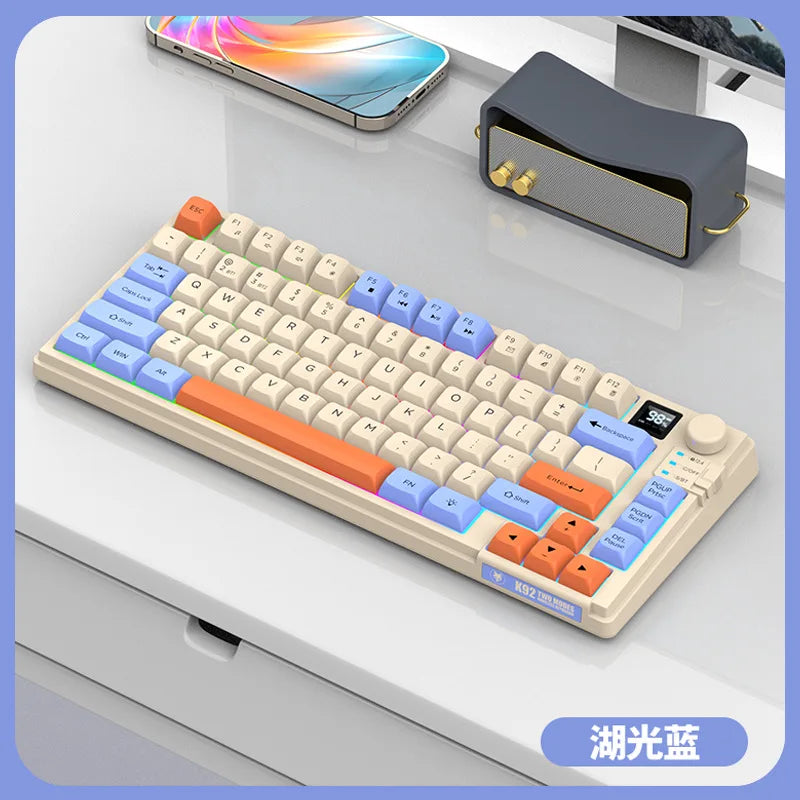 Wireless Keyboard 80 Key 80% Layout Spanish Russian Arabic Korean Keyboard Mouse Set Bluetooth 2.4G 2000mAh Type C K92 Backlight