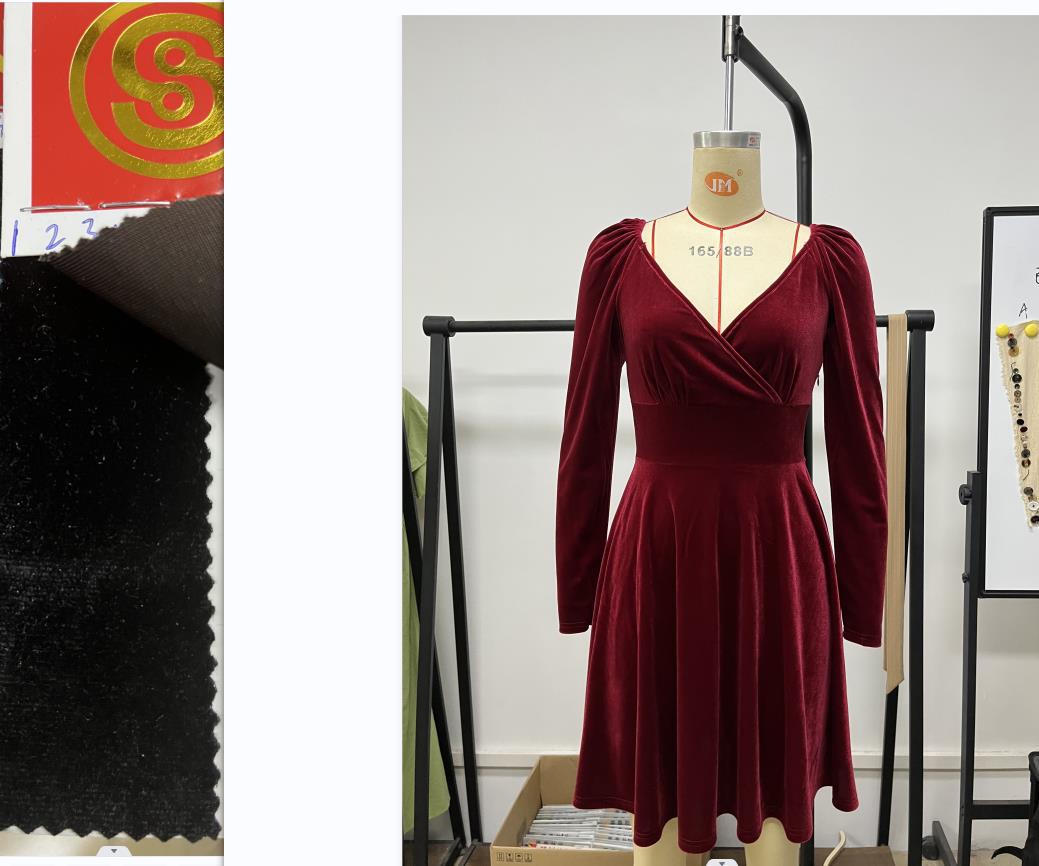 Autumn Winter V neck Waist A line Dress Sexy Velvet Dress Cocktail Dress Dress