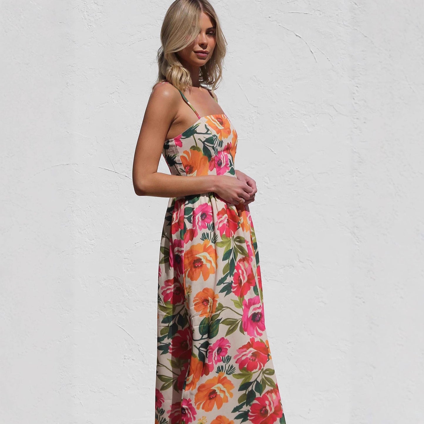 Dress Printed Slim Strap Dress Vacation A Swing Dress for Women