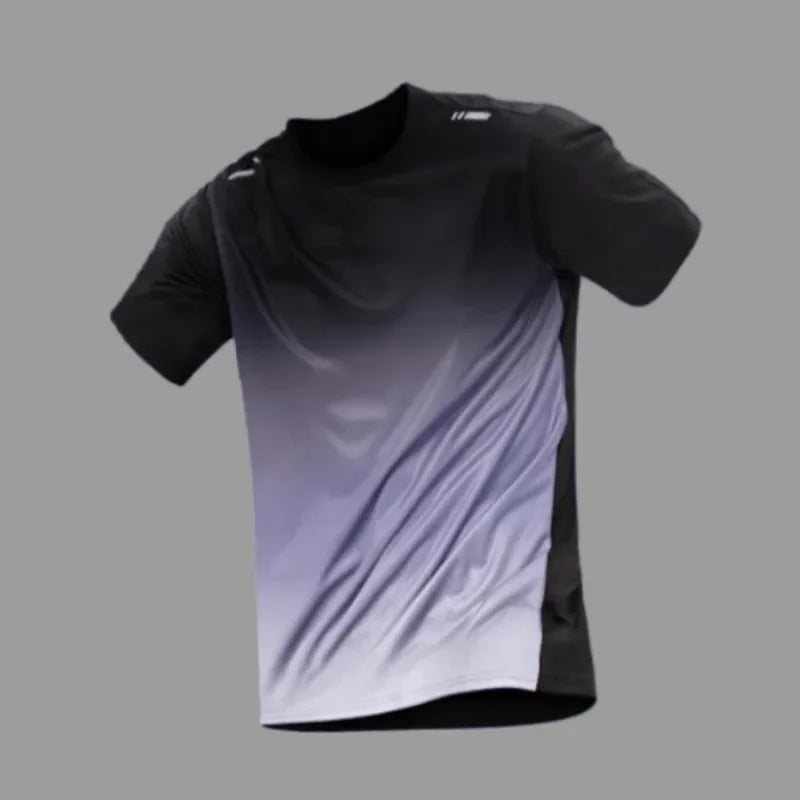 Men's sportswear, ice silk short sleeves and shorts running clothes, men's table tennis and badminton wear gradient T-shirt