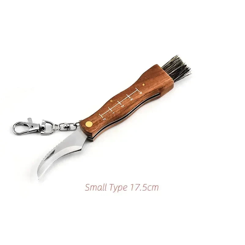 Multifunctional stainless steel folding brush outdoor mini mushroom knife EDC wooden handle sharp camping hunting survival