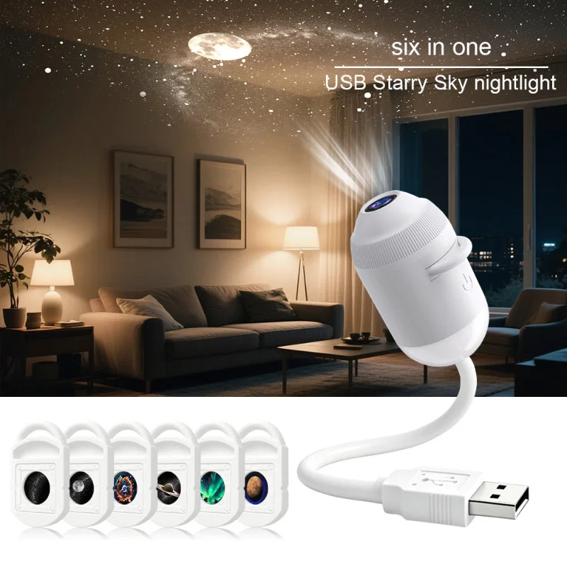 Holographic Night Light Projector Plug Play 2-in-1 Galaxy Star Ocean Projector 360 Rotated Usb Powered Ceiling Light For Bedroom
