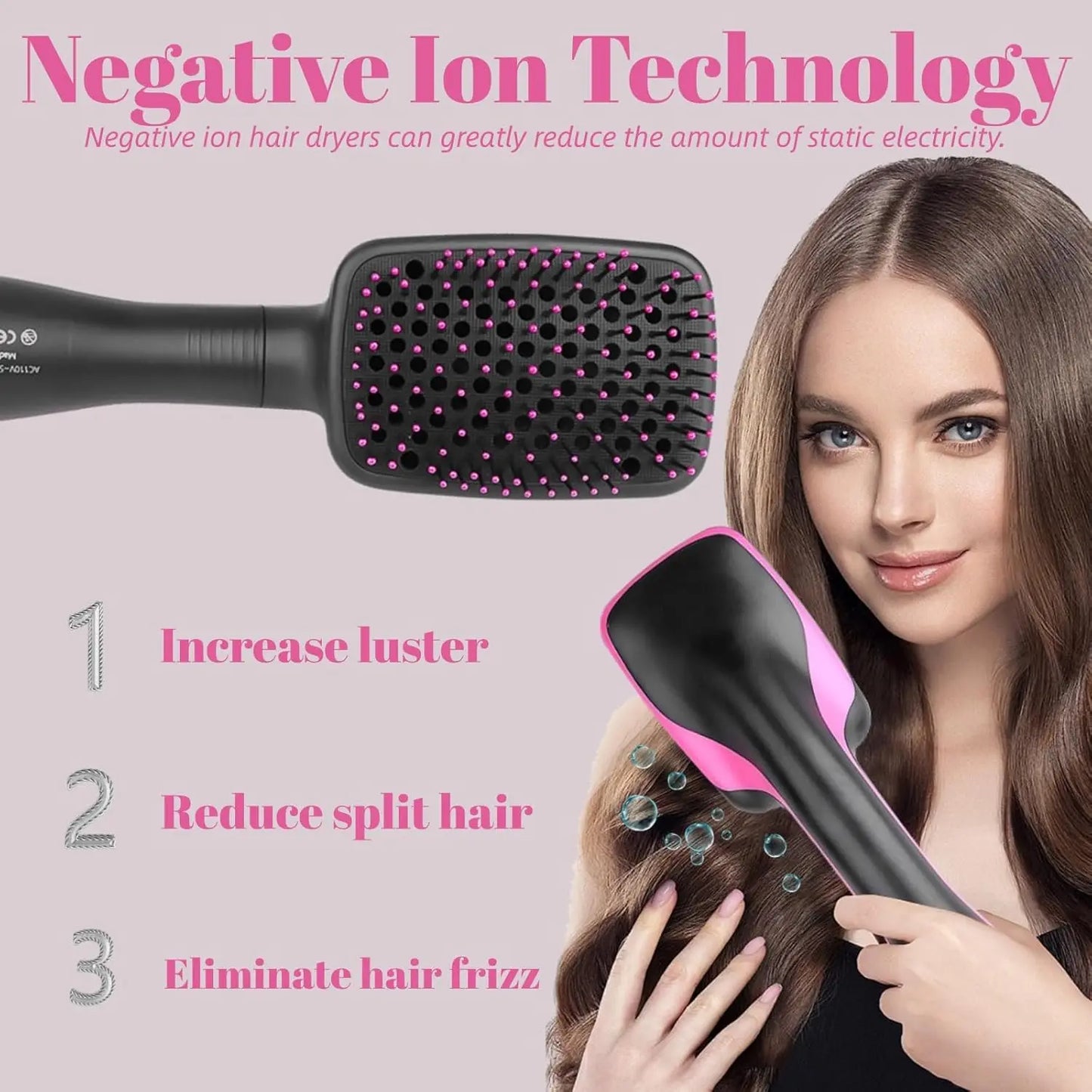 2 in 1 Hot Air Comb, with High-Speed Ion Airflow, Use Air to