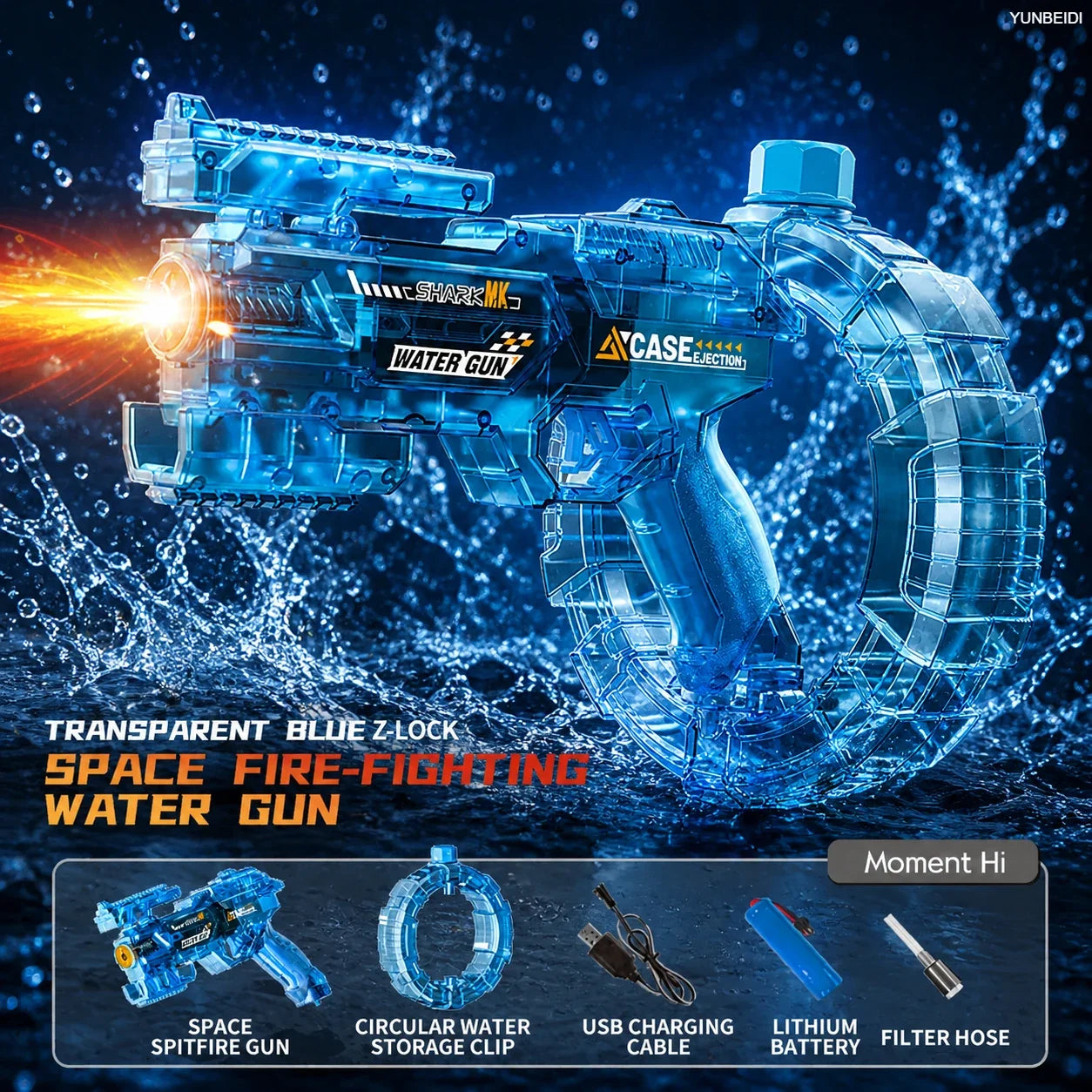 Electric Water Gun Automatic Water Blaster with LED Lights High Pressure Long Range Summer Beach Pool Outdoor Toy for Kids Adult