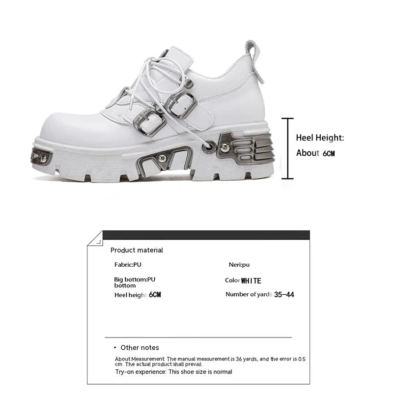 Platform Metal Punk Flats Cross Tied Buckle Single Shoes Zip Round Toe Gothic Runway Casual Women Shoes Goth Black Chunky