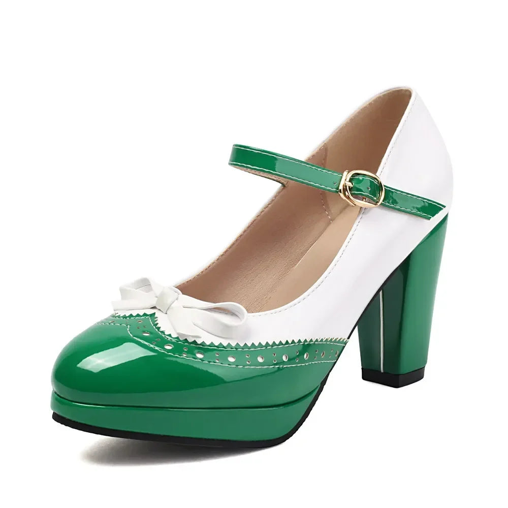 Women Shoes Sweet Candy Color Patent Leather Mary Jane Chunky Heel Ankle Strap Pumps Party Cosplay Uniform Paty Wedding Dress