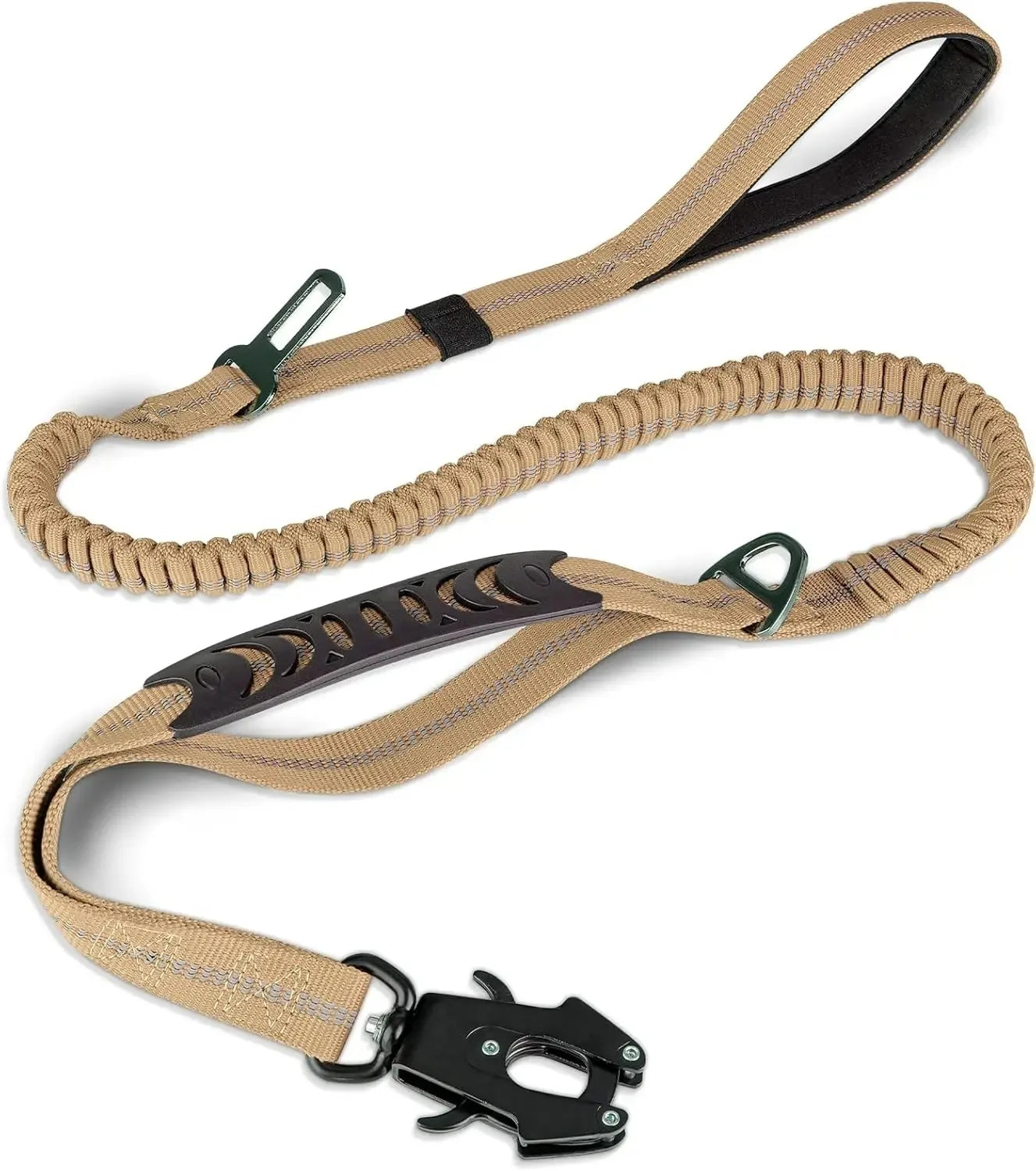 Tactical Dog Leash Heavy Duty, 4-6FT Shock Absorbing Bungee Lead with 2 Padded Handle, Metal Carabiner Clip, Car Seatbelt