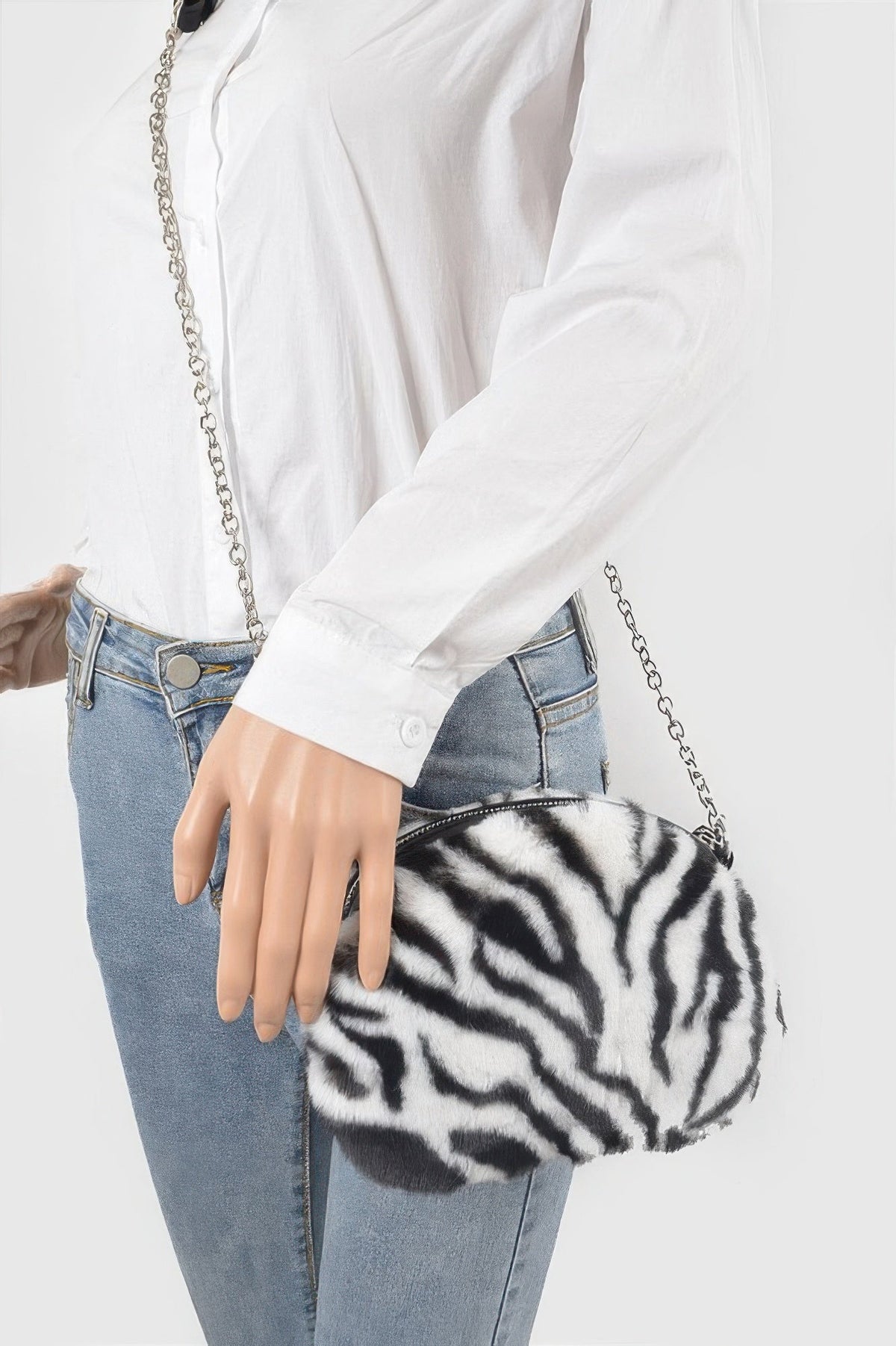 Tiger Print Fur Zip Crossbody Bag