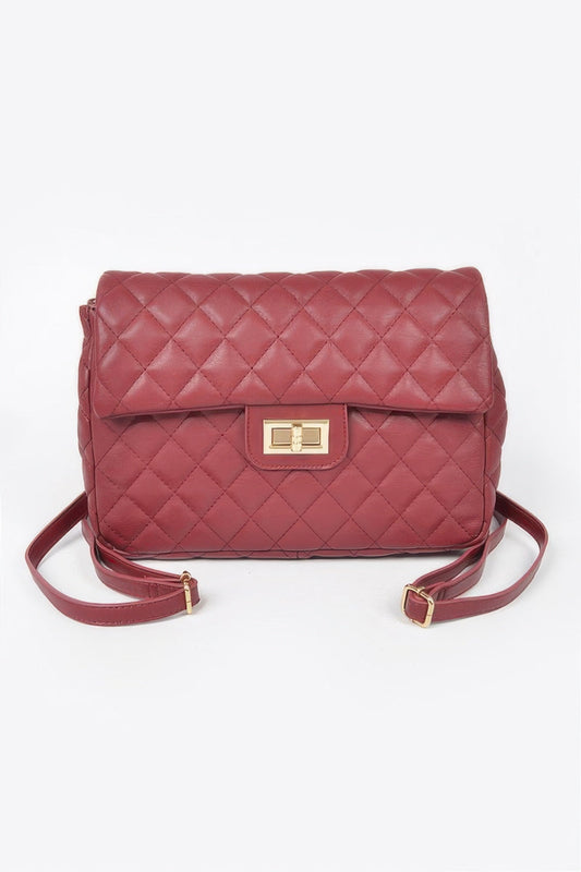 Quilted Faux Leather Flap Backpack