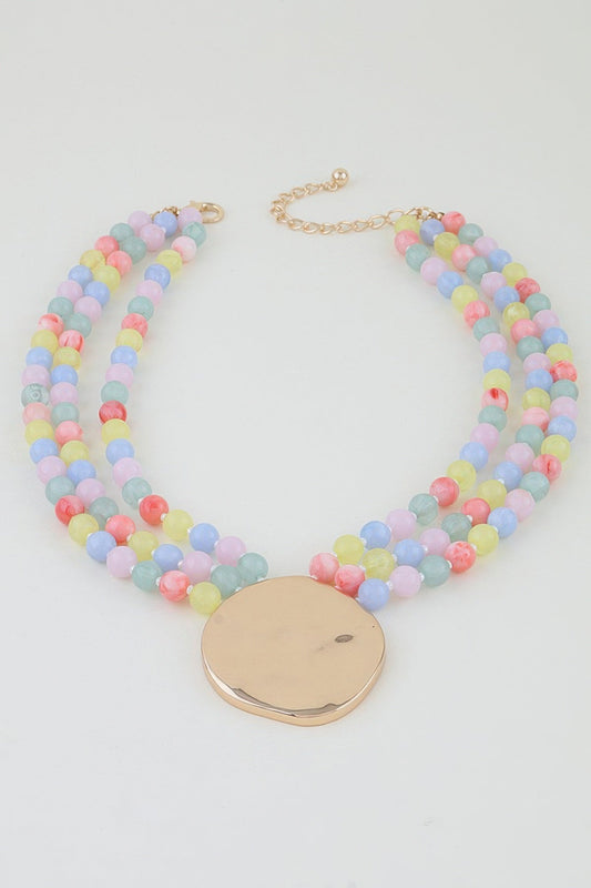 Triple Beaded Disc Statement Necklace