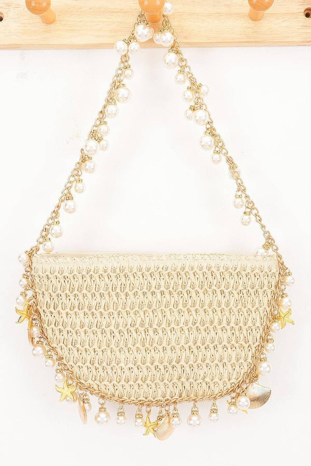 Nautical Charm Woven Pearl Shoulder Bag