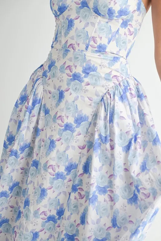 Sweetheart Neckline Floral Printed Midi Dress