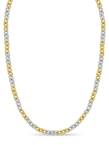 Curb Solid White/Yellow/Rose Gold Handmade Necklace , 17mm, 16-30 Inch