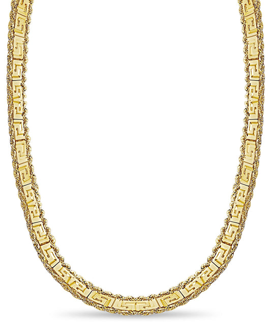 Rope & Greek Key Solid White/Yellow/Rose Gold Handmade Necklace , 12mm, 16-30 Inch