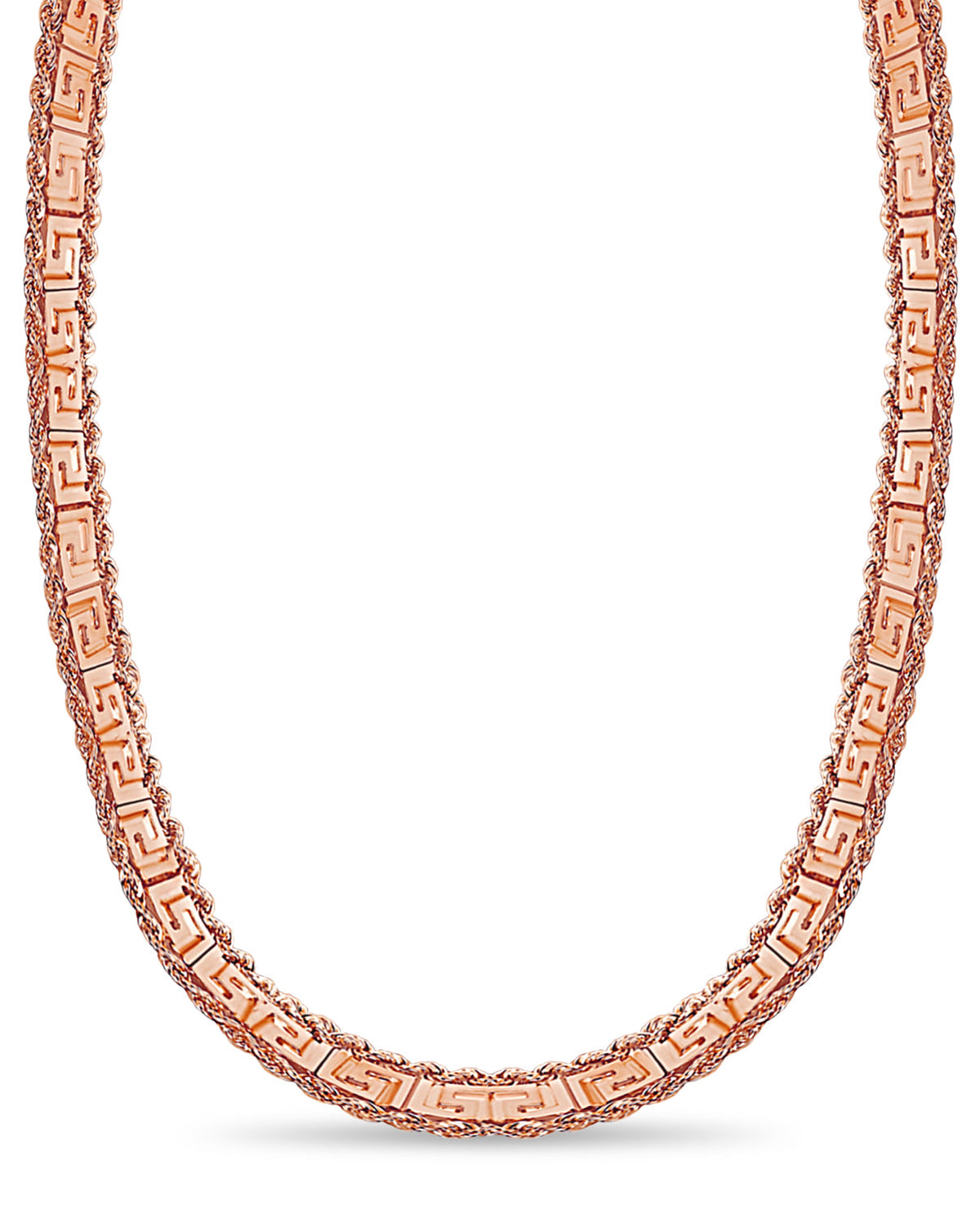 Rope & Greek Key Solid White/Yellow/Rose Gold Handmade Necklace , 12mm, 16-30 Inch