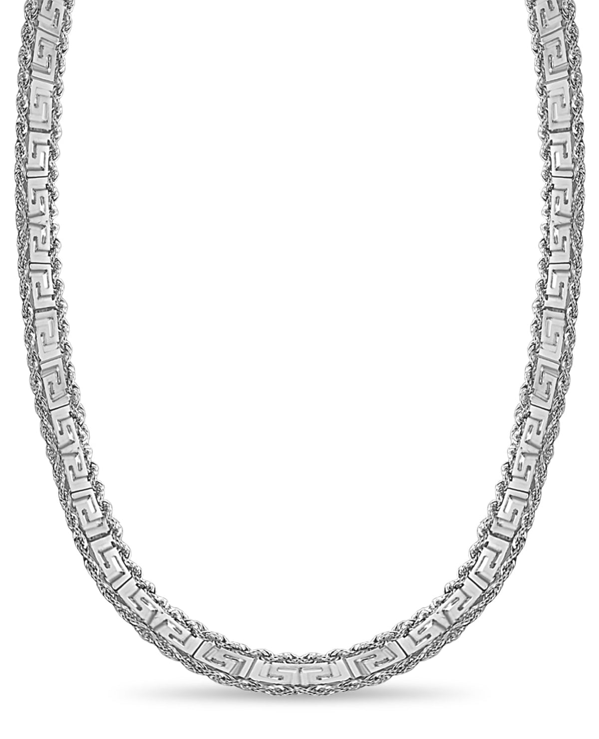 Rope & Greek Key Solid White/Yellow/Rose Gold Handmade Necklace , 12mm, 16-30 Inch