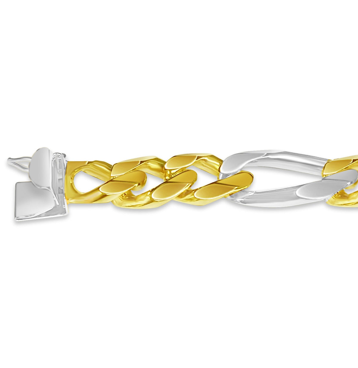 Figaro Solid White/Yellow/Rose Gold Handmade Bracelet , 12mm, 6.5-10 Inch