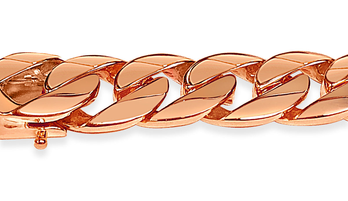 Curb Solid White/Yellow/Rose Gold Handmade Bracelet , 13mm, 6.5-10 Inch