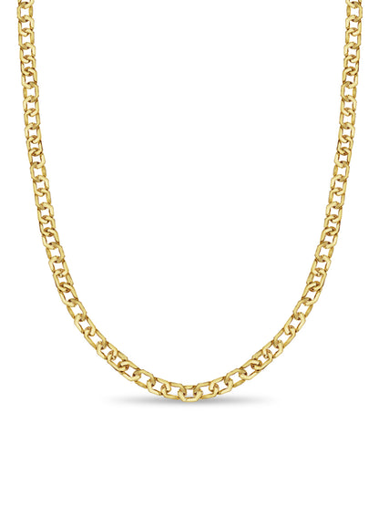 Curb Solid White/Yellow/Rose Gold Handmade Necklace , 11mm, 16-30 Inch