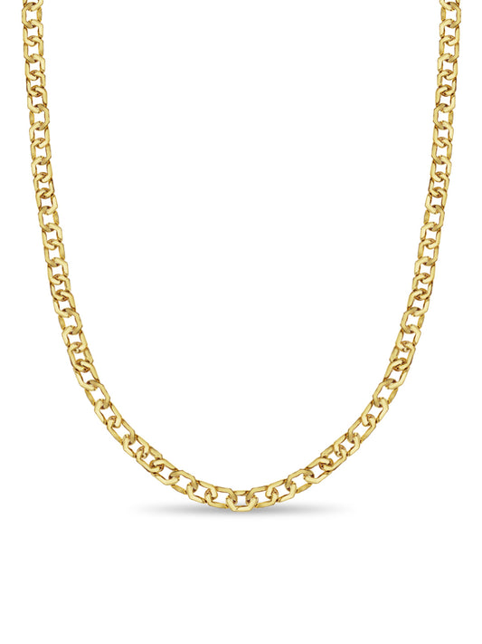 Curb Solid White/Yellow/Rose Gold Handmade Necklace , 11mm, 16-30 Inch