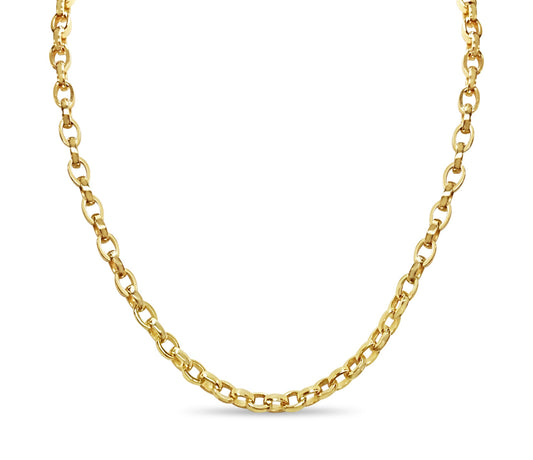 Oval Rolo Solid White/Yellow/Rose Gold Handmade Necklace , 6mm, 16-30 Inch