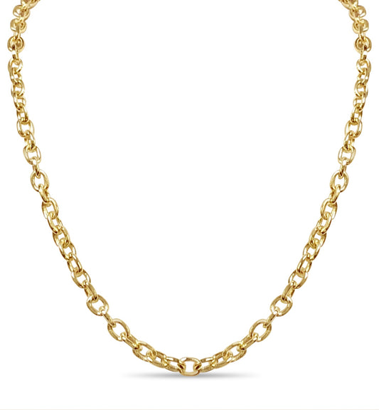 Fancy Rolo Solid White/Yellow/Rose Gold Handmade Necklace , 6mm, 16-30 Inch