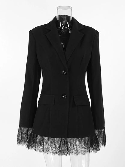 Lace Hem Lapel Collar Blazer