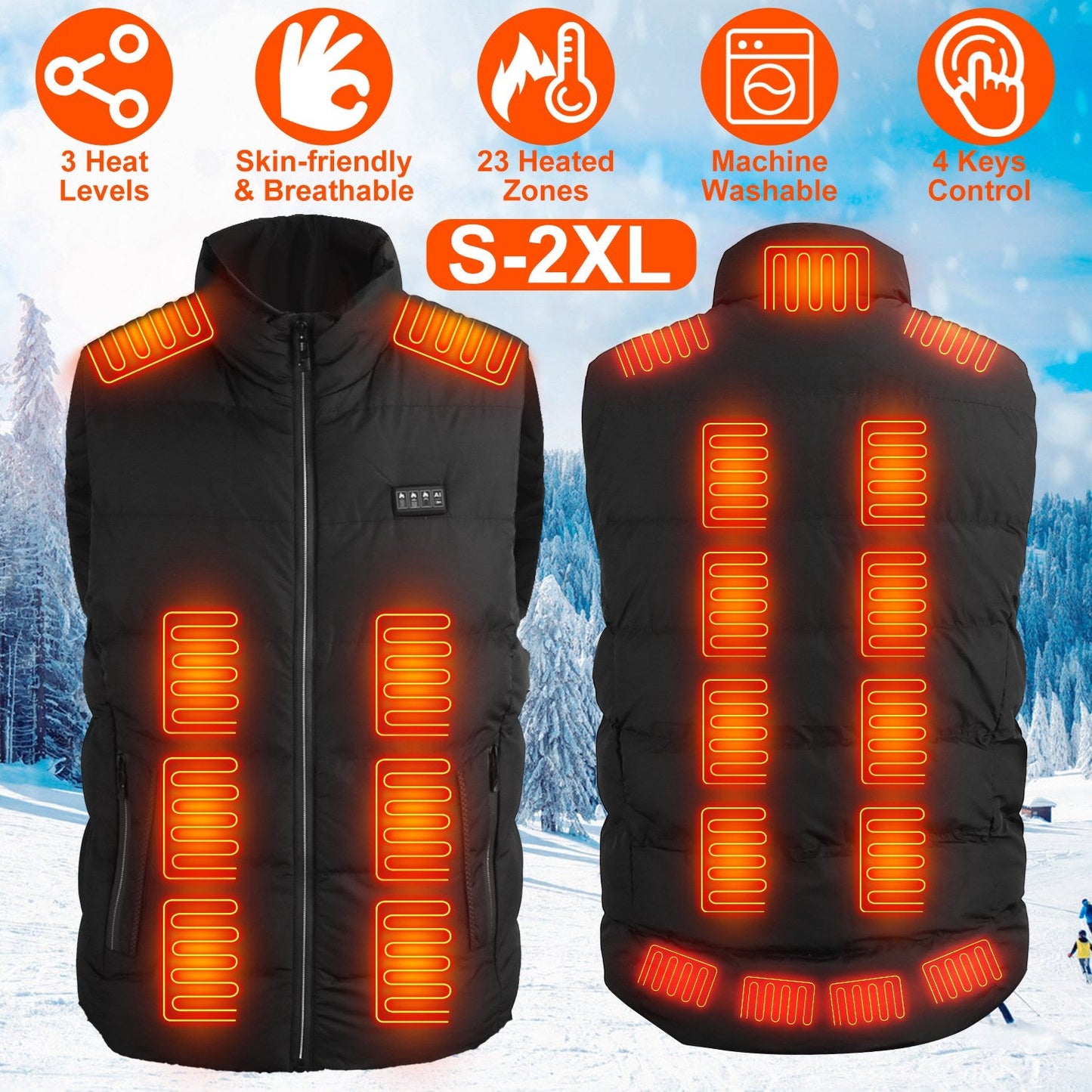 Heated Vest Men Women Heated Jacket with 23 Heating Zones 3 Heat Levels USB Powered Machine Washable for Winter Hiking Skiing Skating Outdoor Activiti
