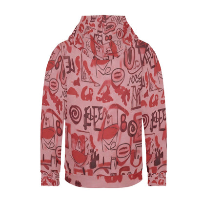 Pink graffiti scribbles on Women's Long Sleeve Fleece Hoodie JACKET ONLY new create by Designs By Kiekie