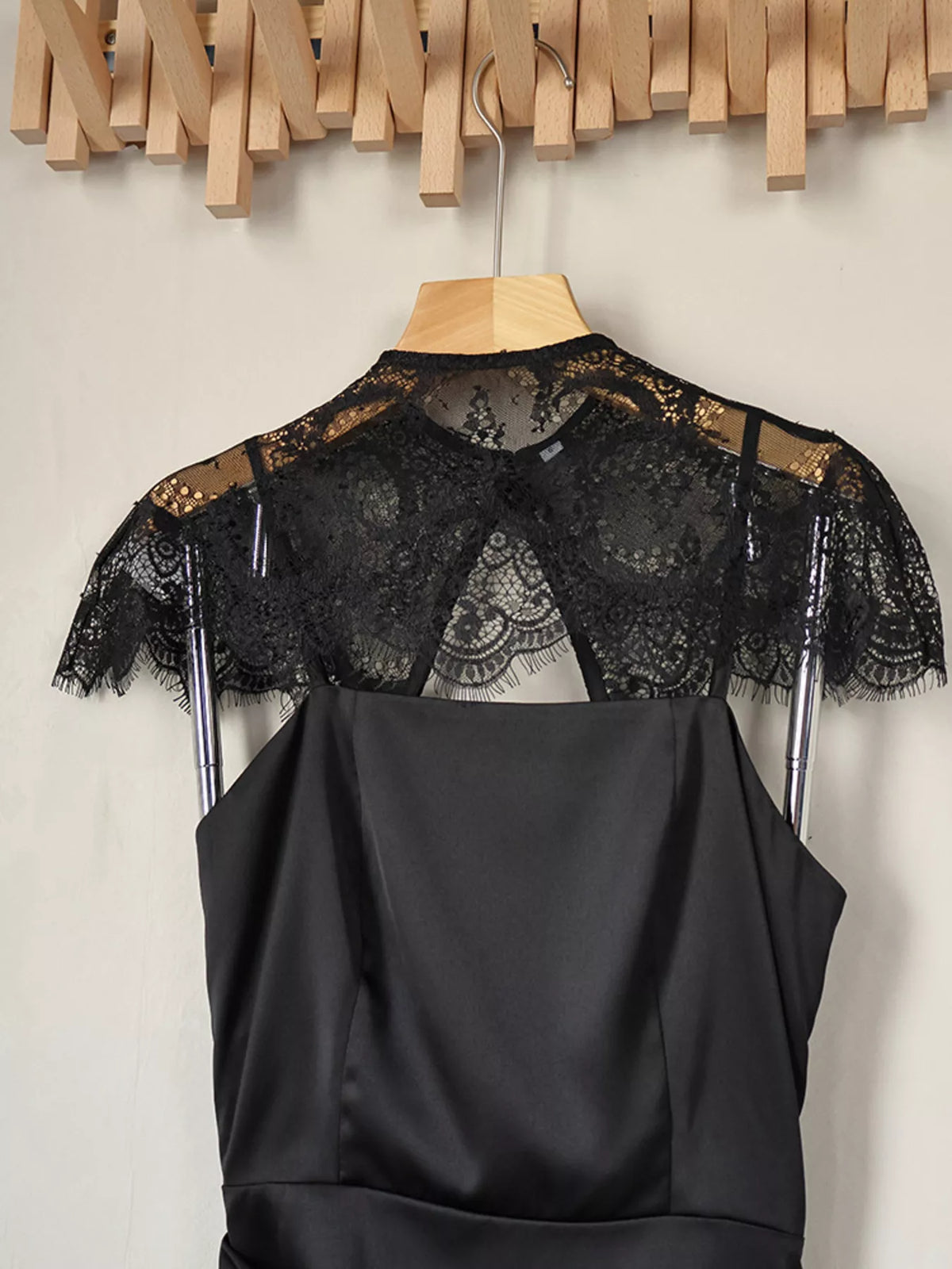 Satin Mini Dress with Lace Detachable Cape