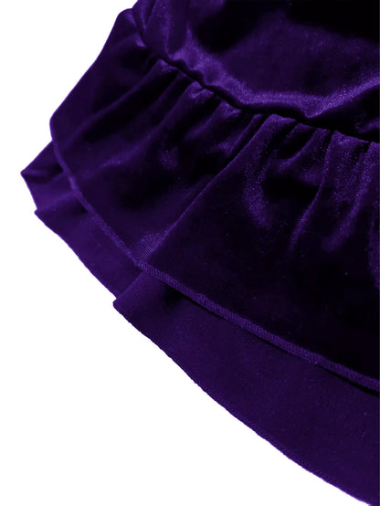 Ruffled Velvet Elastic Waist Skirt