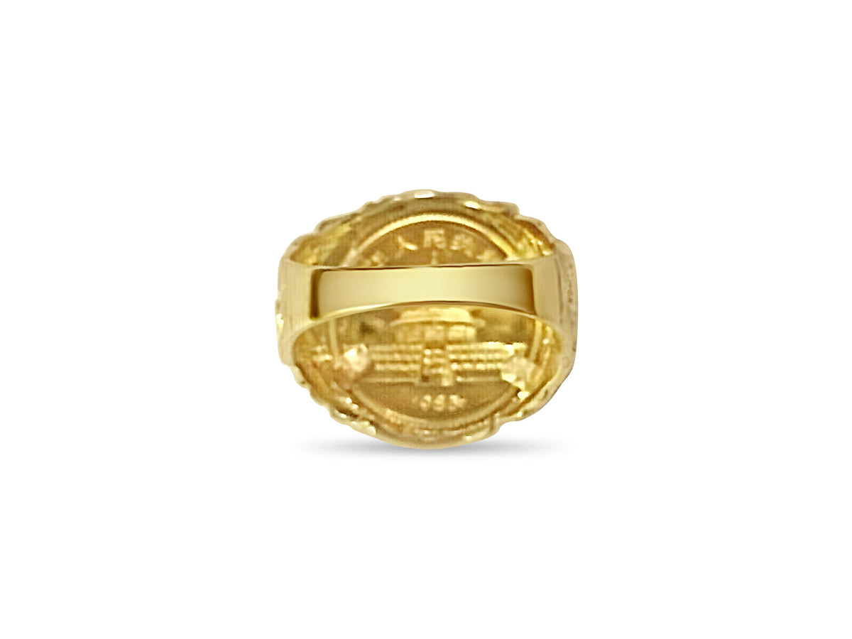 Fancy Solid White/Yellow/Rose Gold Handmade Coin Ring , Chinese Panda Bear Coin ,