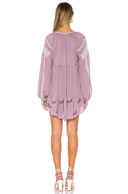 Women Spring Summer Elegant Holiday Embroidered Flower Dress Bohemian Personality Age Reduction Long Sleeve Dress