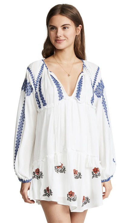 Women Spring Summer Elegant Holiday Embroidered Flower Dress Bohemian Personality Age Reduction Long Sleeve Dress
