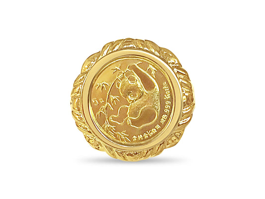 Fancy Solid White/Yellow/Rose Gold Handmade Coin Ring , Chinese Panda Bear Coin ,