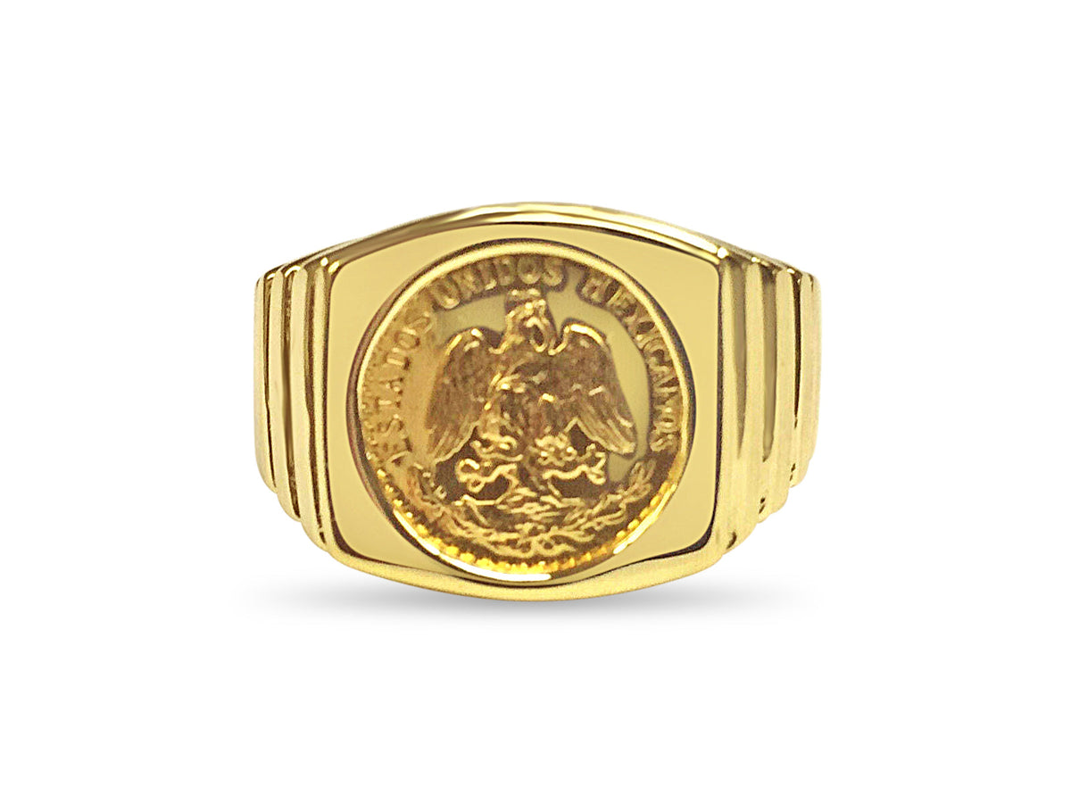 Fancy Solid White/Yellow/Rose Gold Handmade Coin Ring , Dos Pesos Coin ,