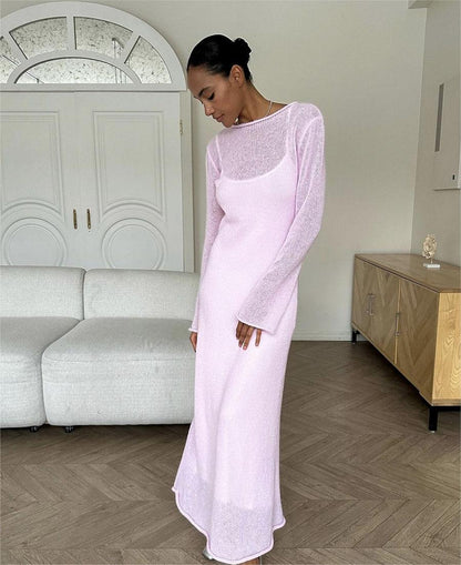 Knitted Hollow Out Cutout Out Dress Vest Dress Set Women Soft Knitted Blouse Vacation