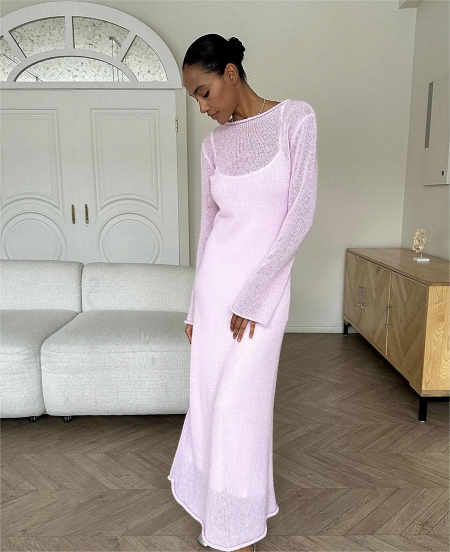 Knitted Hollow Out Cutout Out Dress Vest Dress Set Women Soft Knitted Blouse Vacation