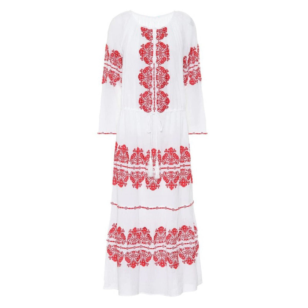 Women Spring Embroidered Printed Button Maxi Dress