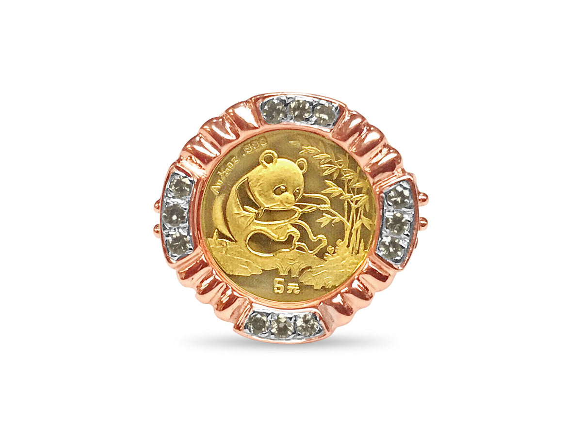 Fancy Solid White/Yellow/Rose Gold Handmade Coin Ring , Chinese Panda Bear Coin ,