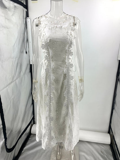 Summer Lace Embroidery Strap Holiday Slim Fit Maxi Dress Women