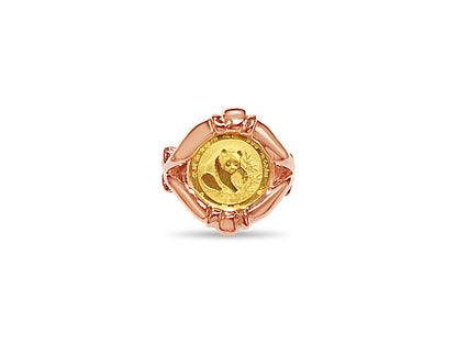 Fancy Solid White/Yellow/Rose Gold Handmade Coin Ring , Chinese Panda Bear Coin ,