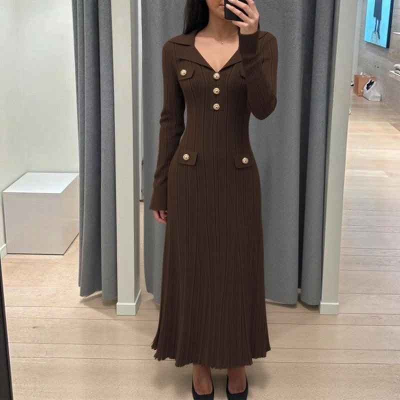 Women Autumn And Winter Fitted Slimming Waist Knitted Dress