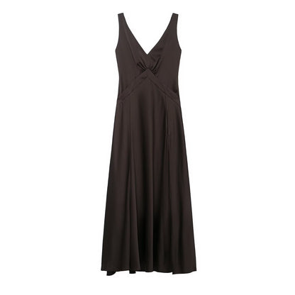 Women Clothing Slim Silk Satin Texture Maxi Dress