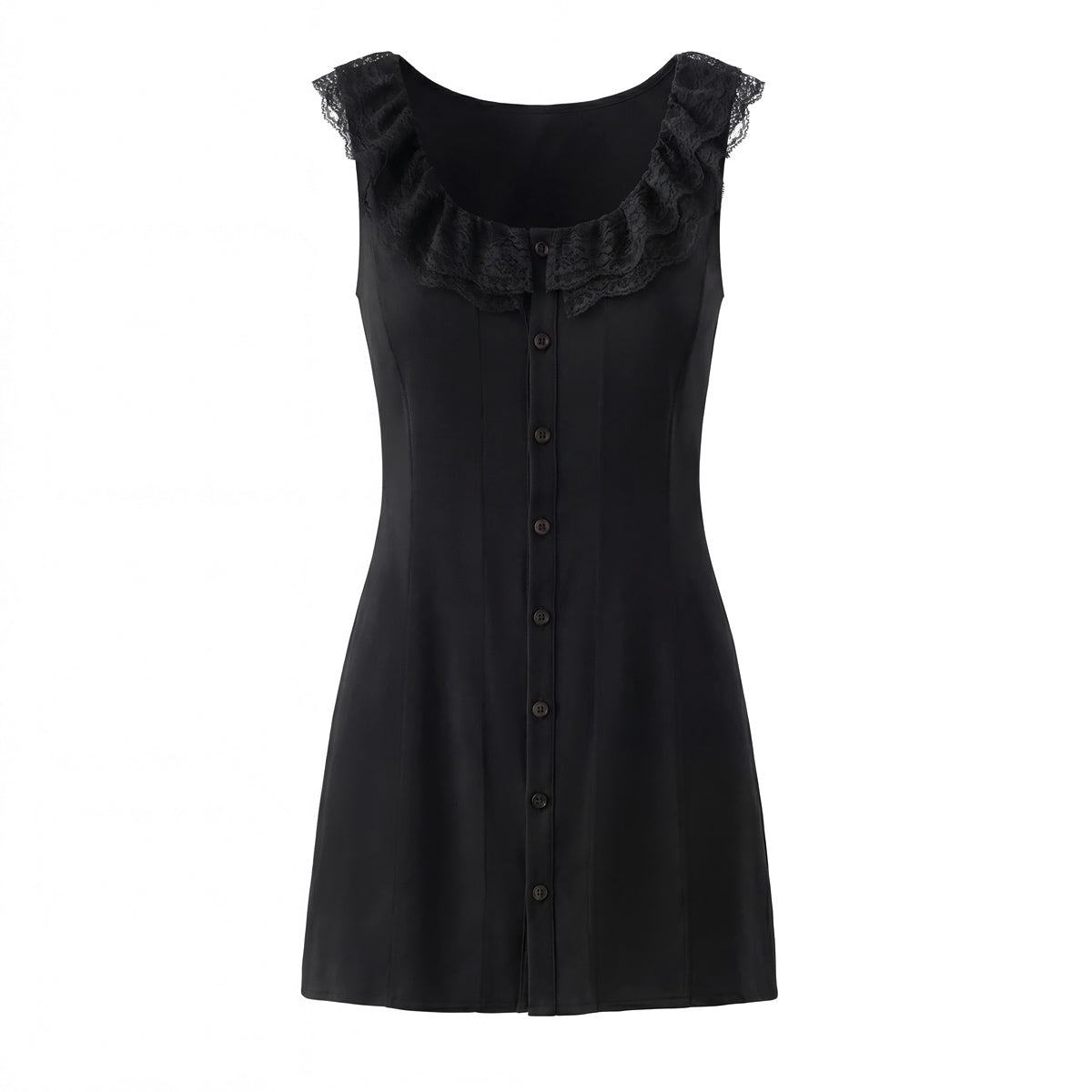 Spring French Slim Lace Square Collar Single Breasted Cinched Sleeveless Mini Dress