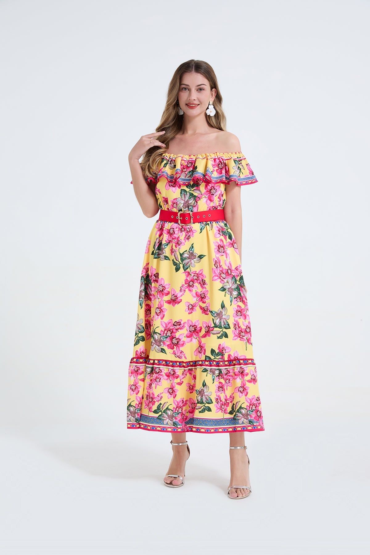 Women One Shoulder Frilled Off Shoulder Long Dress With A Slim Fit Beachy Style